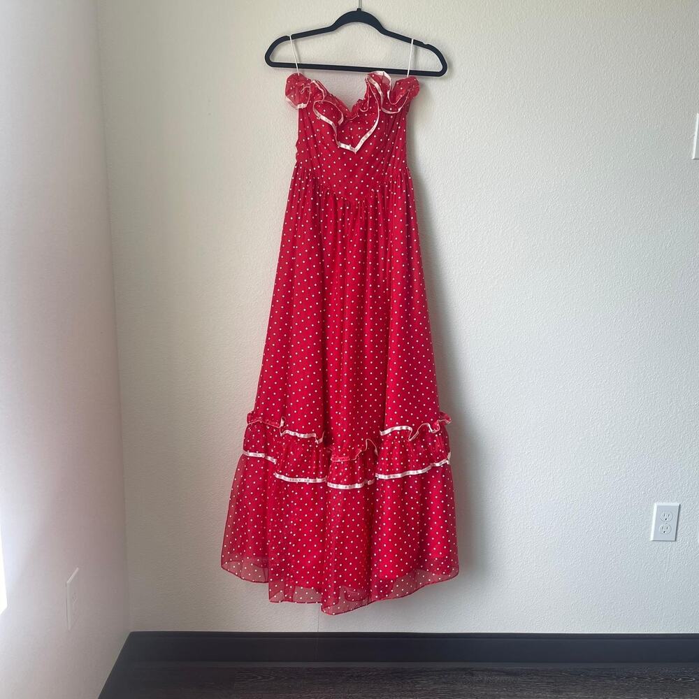 Gunne Sax Jessica McClintock Red Polka Dot Dress Size 5 VTG